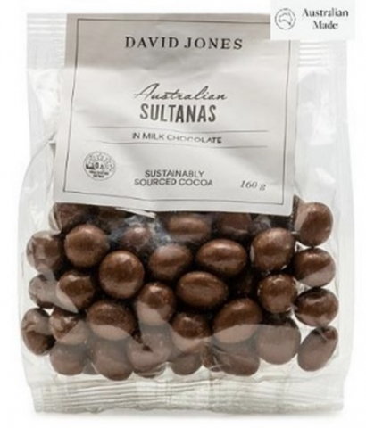 David Jones Australian Sultanas in Milk Chocolate 160g 