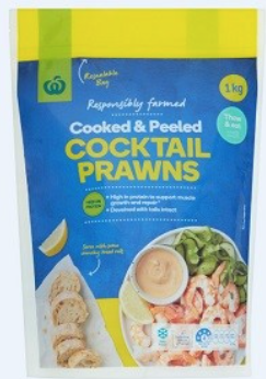 Woolworths Cooked and Peeled Cocktail Prawns 1kg